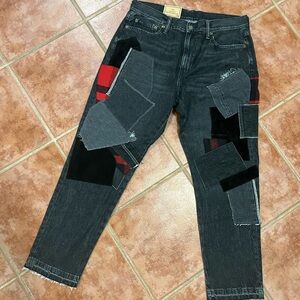 Polo Ralph Lauren  Black Patchwork boyfriend Jeans with Red Accents